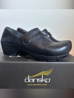 Dansko Black Leather Slip-On Clog